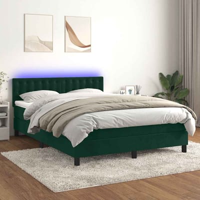 vidaXL - Boxspring - met - matras - en - LED - fluweel - donkergroen - 140x190 - cm