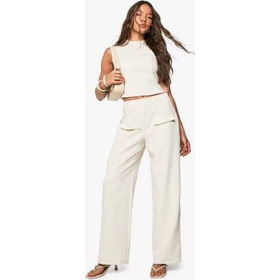 boohoo Dames Geweven op maat gemaakte broek met zak aan de voorkant en rechte pijpen | Ecru | Maat: 38