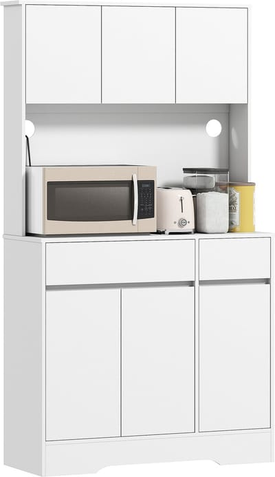 Magnetronkast - Keukenkast - Keukenrek Staand - Ovenkast - 100L x 38B x 180H cm - Organizers - Dubbele Draagplank - Aanrecht Organiser - Wit