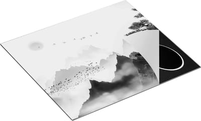 Chefcare Inductie Beschermer Bergenlandschap met een Boom - Abstract - Zwart Wit - 60x50 cm - Afdekplaat Inductie - Kookplaat Beschermer - Inductie Mat