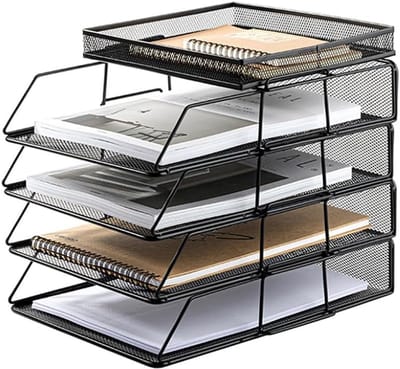 Bureau Opberger - Documenten Organizer - Archiveren Documenten - Vier Laags Ontwerp - 28x34x30 cm - Zwart