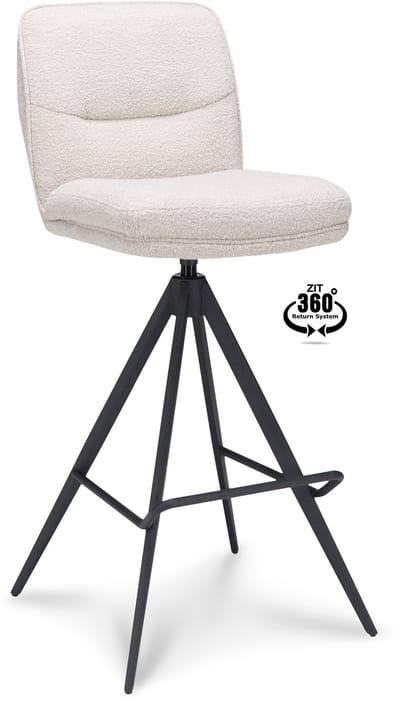 Icon Living - Barkruk Lizz - Zithoogte 80 - Stof Alpine Natural - Poot Zwart 360° Return-system