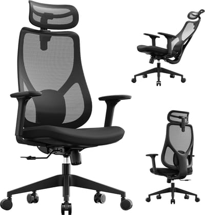 SENSE7 MOYO - Bureaustoel - Verstelbare hoogte - Gamingstoel - 3D-armsteunen - Verstelbare hoofdsteun - Ergonomische Kantelbare Rugleuning - Zwart