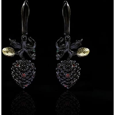 Nieuwe sieraden Retro bloemknop oorbellen voor meisjes Mode zwart goud tweekleurige oorbellen black