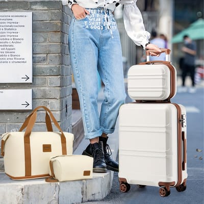 Koffers -Kofferset 4-delige-20 Inch Uitschuifbare koffer & 12 Inch Toilettas- met TSA-slot & 360° Draaibare wielen- Beige.