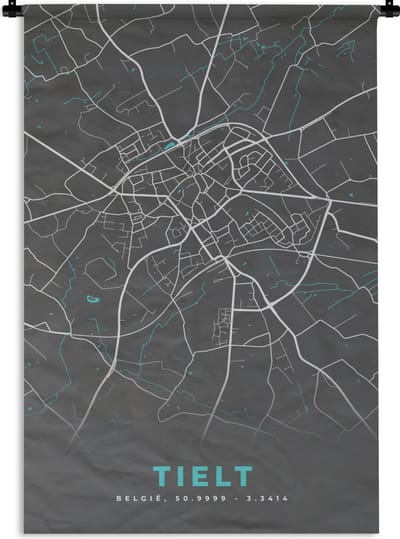 Wandkleed - Wanddoek - België – Tielt – Stadskaart – Kaart – Blauw – Plattegrond - 120x180 cm - Wandtapijt