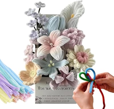 Bloemen Maakset - Knutselboeket Chenille - Decoratie Maken - Milieuvriendelijke Materialen - 20 x 20 x 20 cm - Multicolor