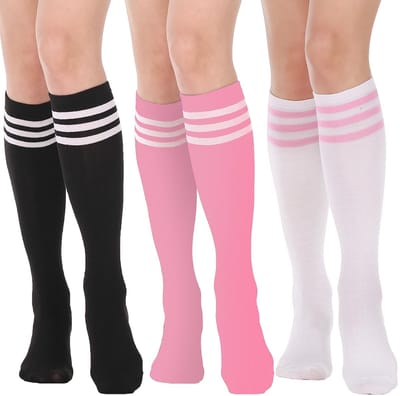 Dailygoods- Kniehoge Sokken Zacht en Stretchy - Dames Kousen - Casual Streep - Lange Kousen - 3 Paar - Ademend en Duurzaam