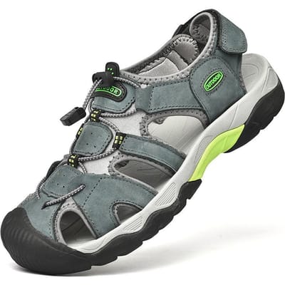 Zomer Nieuwe Echt Lederen Sandalen Heren Mode Jeugd Student Sportsandalen Antislip Heren Outdoor Casual Strand Schoenen 39 grijze kleur