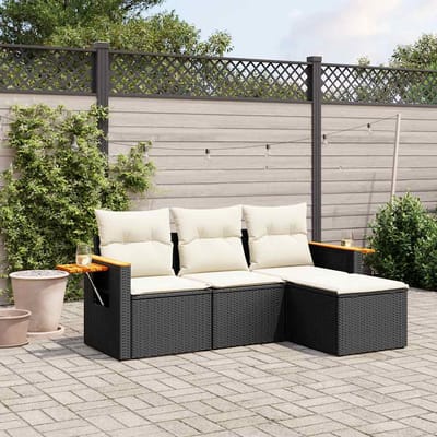 vidaXL - 4-delige - Loungeset - met - kussens - poly - rattan - zwart