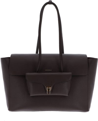 COCCINELLE Leren shopper schoudertas Double Beat Shopper Brunette donkerbruin