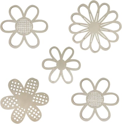 Boheemse madeliefjes wanddecoratie 5-delig, handgevlochten rotanbloemen in h