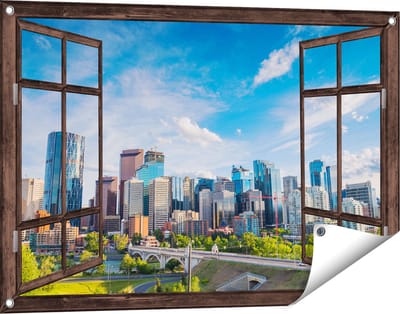 Gards Tuinposter Doorkijk Skyline Calgary Stad in Canada - 90x60 cm - Tuindoek - Tuindecoratie - Wanddecoratie buiten - Tuinschilderij
