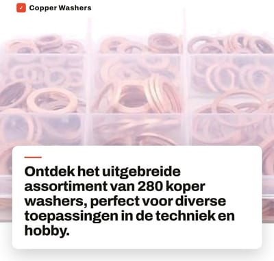 Dailygoods - Copper Washers - Assortiment van 280 Stuks - 12 Maten - Geschikt voor Schroeven en Bouten - Koper - Vibration Reduction - Universeel Toep...