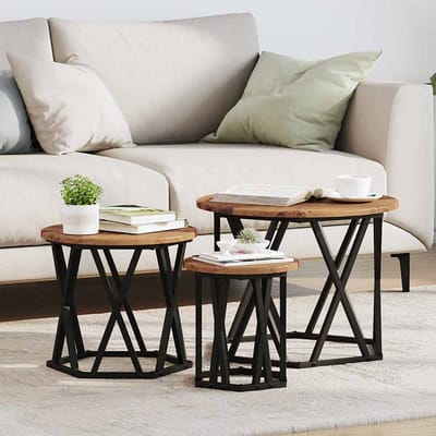 vidaXL - Nestende - Side - Table - 3 - st - Oud - Hout - 53 - x - 53 - x - 40 - cm
