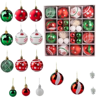 Set van 42 Plastic Kerstballen voor Binnen en Buiten - Rode, Groene en Witte Decoratie voor de Kerstboom (6 cm en 3 cm)