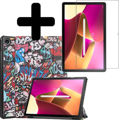 Hoes - Geschikt voor Lenovo Tab M10 Plus (3e / 3rd Generatie) - Met Screenprotector - Trifold Bookcase - Hard Cover - Hardcover Book Case - Tablet Hoesje - Graffity
