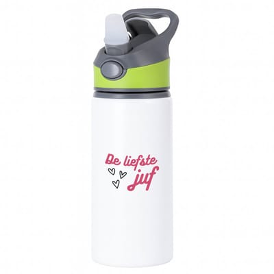 Hacebo® - de liefste juf waterfles met rietje groen - Juf - voor de liefste juf - juf - verjaardagscadeau - verjaardag - cadeau - afscheidscadeau - geschenk - leuke cadeau - kado - gift - juffendag - water fles - 650ML