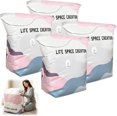 4-delige set - Vacuüm opbergzakken (geen vacuüm nodig) - 3D compressie opbergzakken - Middelgrote vacuümvrije compressiezakken - Geschikt voor kleding, dekbedden, dekens en reiskleding - Medium - 50*70*30 cm - Roze
