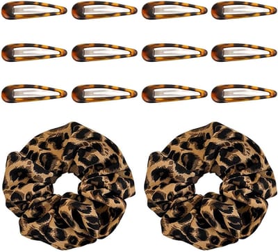 Leopard patroon haarclips set van 12, grote elastische haarringen set van 2, trendy en non-slip haaraccessoires voor vrouwen, perfect voor elke haarstijl.