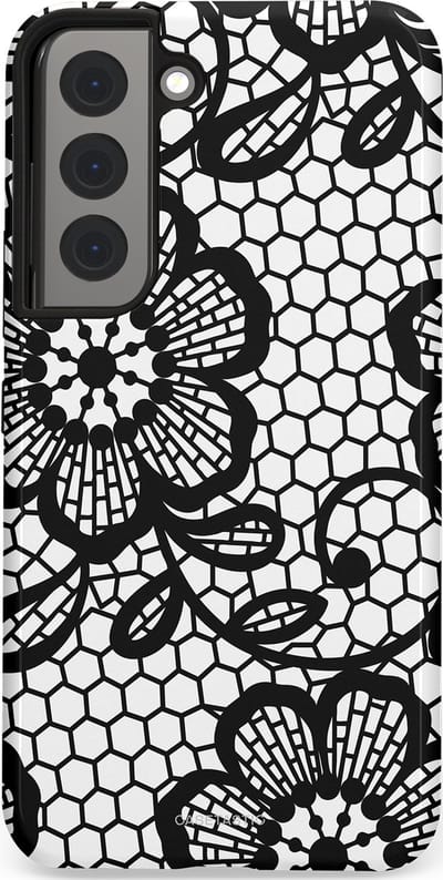 Casetastic Hoesje Geschikt voor Samsung S22 - Stijlvolle Beschermende Duo-layer Case - Zwart Bloemenpatroon
