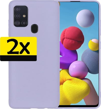 Hoesje - 2 Stuks - Geschikt voor Samsung Galaxy A21s - Sterk & Shockproof - Case Siliconen - Back Cover - Telefoon Hoes - Telefoonhoesjes - Lila