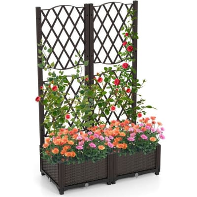 Coast Dubbele Plantenbak - PE - Drainage - Klimrek - Vrijstaand - 80x40x122 cm - Bruin