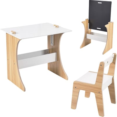 Kinderzitgroep - 2-delig - wit - naturel - hout - met tafel en stoel
