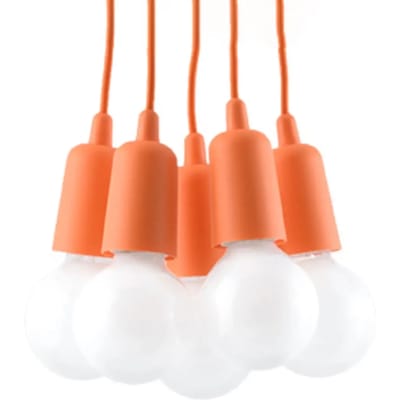 Hanglamp DIEGO 5 - Sollux Lighting - IP20 - Oranje pvc behuizing - 25 x 25 x 90 cm - 5xE27 LED, exclusief lichtbron - Max. 15 W - Moderne hanglamp voor eetkamer, woonkamer en slaapkamer