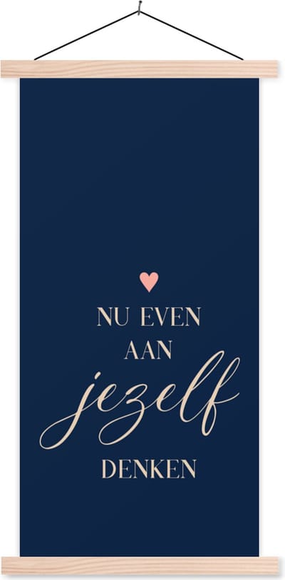 Posterhanger incl. Poster 60x120 cm - Schoolplaat - Beterschap - Quote - Hart - Denken - Textielposter - Blanke latten