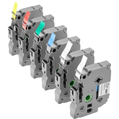 VEVOR 6-pack 12mm kleurenlabeltape compatibel met diverse typen Brother P-Touch PT-1230PC, PT-1280, PT-D200, PT-P400 voor TZe-131 TZe-231 TZe-431 TZe-531 TZe-631 TZe-731