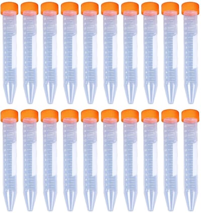 Dailygoods- Centrifugebuisjes 15 ml - 20 Stuks - Kunststof - Schroefsluiting - Gegradueerde Monsterhouder - Voor Laboratoriumgebruik - Monsterbuis