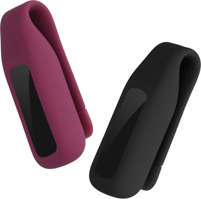 kwmobile 2x Clip Holders for Fitbit luxe Clip On - Fitness Tracker Case Holder Replacement Set - TPU Silicone Tracker Holder for Sport - Black / Bordeaux
