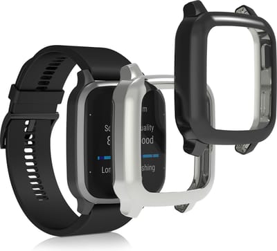 kwmobile 2x smartwatch hoes geschikt voor Garmin Venu Sq 2 Music / Sq 2 hoesje - Siliconen sporthorloge cover - Activity tracker case in zwart / zilver