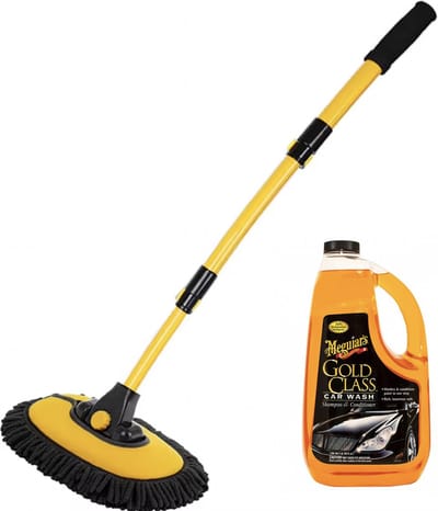 Meguiars G7164 Gold Class Car Wash Autoshampoo - 1890ml + 15° Gebogen Telescopische auto wasborstel 43" aluminium autoborstel met Steel