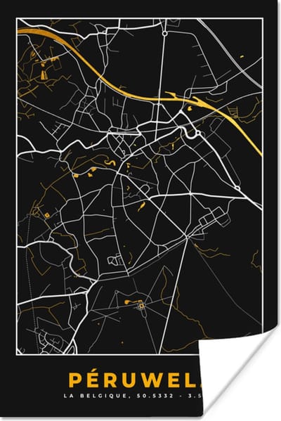 Poster Plattegrond - Péruwelz - Stadskaart - Kaart - 120x180 cm XXL