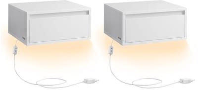 Homesy Nachtkastje set van 2 - Hangend Nachtkastje licht met 3 kleuren - zwevende wandplank - lade - Beige - 35 x 40 x 18 cm
