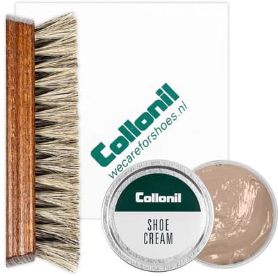 Collonil schoenpoets | Schoenpoets set | Shoe cream | Borstel | Poetsdoek | Kleur: Licht beige