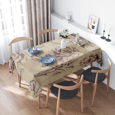 Vintage Wijnfles Tafelkleed met Klassiek Bloemendesign Perfect voor Huis Eetkamer Decoratie Wasbaar 180x145cm