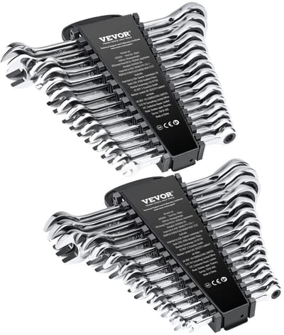 Combinatiesleutelset - Ratelsleutelset - Auto reparaties - Met organizerrek - SAE 1/4-1 inch - Chroom