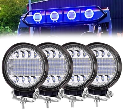 Led Werklamp - Ronde Schijnwerper - Offroad Verlichting - Amber Angel Eyes - 4 Stuks - Blauw