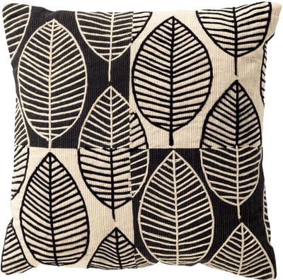 Dutch Decor DAKOTA - kussenhoes 45x45 cm - bladmotief - gerecycled - Raven - zwart - met rits - zonder binnenkussen