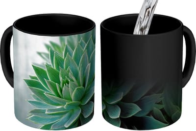 Magische Mok - Foto op Warmte Mokken - Koffiemok - Vetplant - Bladeren - Groen - Wazig - Magic Mok - Beker - 350 ML - Theemok