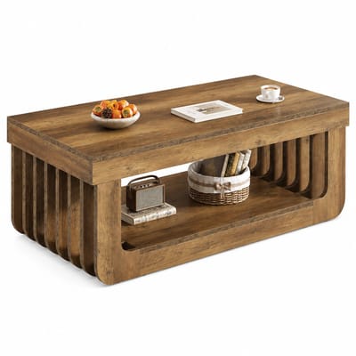 ITRONIQ Salontafel 120x60 CM - Moderne Houten Coffee Table Met 2 Niveaus en Opbergruimte - Rechthoekig Design - Rustiek Bruin