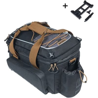 Basil Miles trunkbag XL Pro MIK, 9-36L, black Zwart/Grijs - Waterdicht -Extra geïsoleerd vak voor bidon.