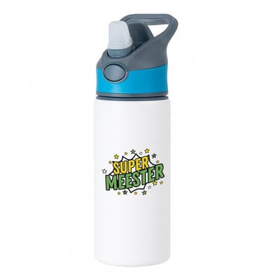 Hacebo® - Super meester waterfles met rietje blauw - Meester - een meester - school - verjaardagscadeau - afscheidscadeau - kado - gift - water fles - 650ML