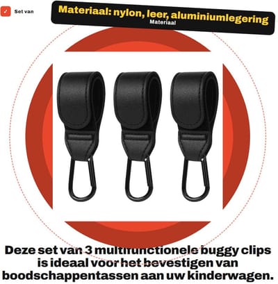 Dailygoods- Kinderwagenhaken 3 Stuks - Universele Karabijnhaak - Multifunctionele Houder - Lichtgewicht - Slijtvast - Tot 20 kg Belastbaar - Buggyclips