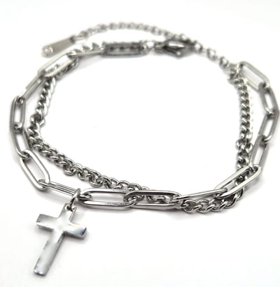 Dames Armbanden Staal- Zilveren Armbanden- 2 stuks- RVS Stainless Steel- Kruisje Armband Vrouw- Schakelarmband- Armbandenset- Moederdag