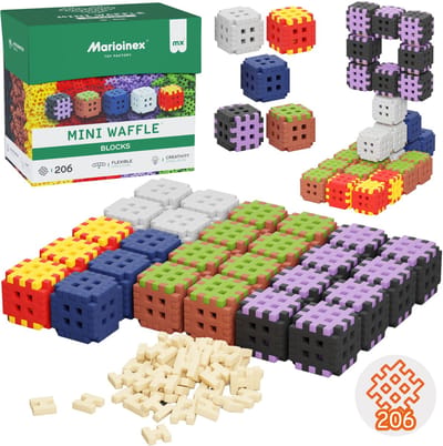 Marioinex Mini Waffle Green Blocks Bouwblokkenset, zachte blokken voor kinderen, veilig – 206 stuks