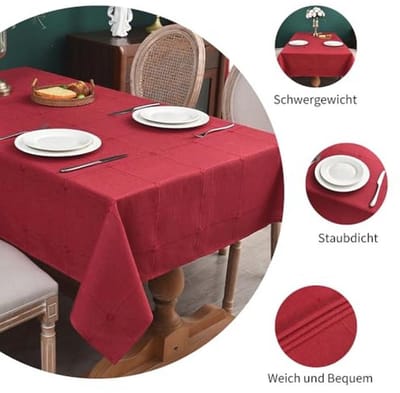 Afwasbaar Rood Tafelkleed in Linnenlook - Rechthoekig Katoen Tafelkleed voor Keuken en Buiten - 300 x 135 cm
